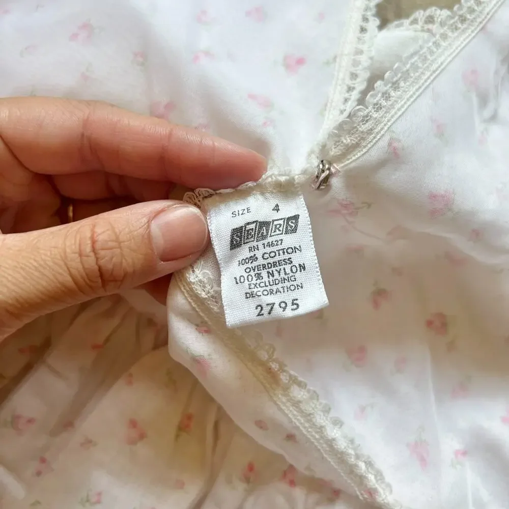 Vtg 60s Sears Toddler Girls Dress Pink Microfloral Cottagecore Coquette Dainty